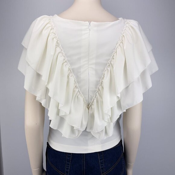 Coastal Cowgirl Victorian White Blouse Flaunt Ruffles Front&Back Yakuza s S-M - Picture 12 of 15